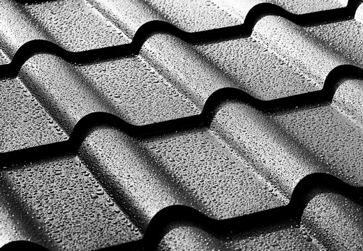 Metallic roof with drops of water. Macro image.