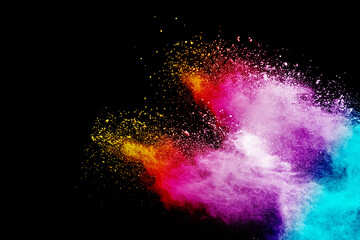 Red powder explosion isolated on black background. © piyaphong