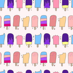 Cute ice cream seamless pattern background. Vector illustration.