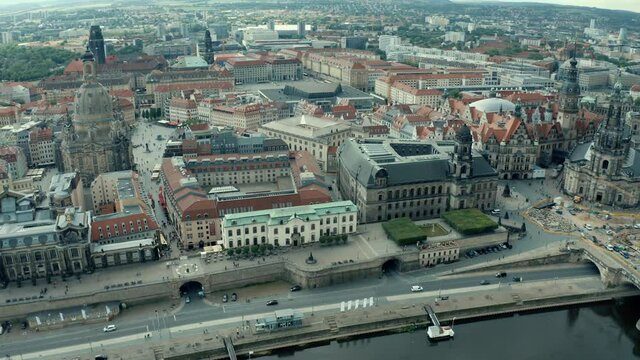 Top panoramic view over the city centre of Dresden in Saxony, Germany
