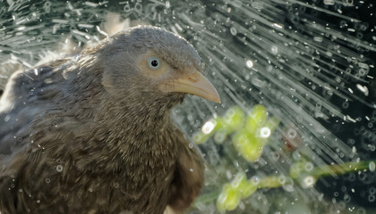 Yellow-billbed Babbler Bird Bathing