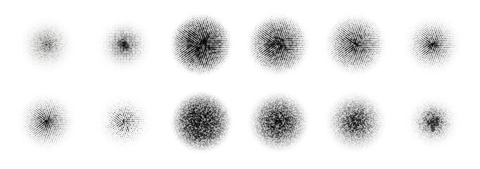 12 Halftone Circle BIG Set. Popart grange clipart. Abstract round halftone circle vector. Artistic artwork design of halftone circle dots on white background vector set.