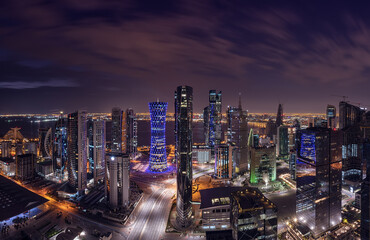 Aerial View of west bay area Doha City. Doha Buildings