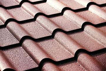 Metallic roof with drops of water. Macro image. © Ivan