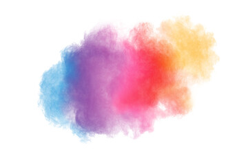 Fototapeta na wymiar Abstract powder splatted background. Colorful powder explosion on white background. Colored cloud. Colorful dust explode. Paint Holi.