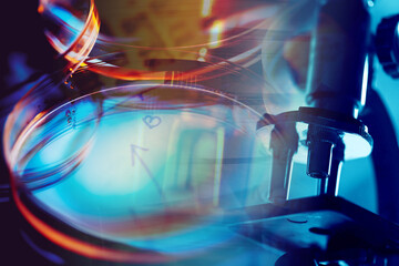 Microscope in laboratory. Science theme.