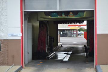 Inside of a Car Wash Area Apart of a Gas Station