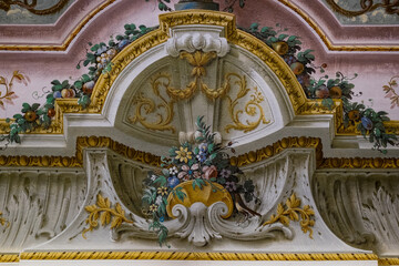 Fototapeta na wymiar Baroque wall painting decor.Caserta, Campania,Italy. Royal Palace of Bourbon