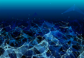 Blue triangular grid in futuristic technology style on dark background