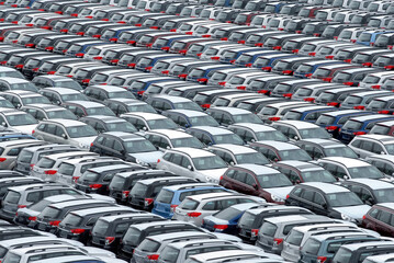 Fototapeta premium Imported cars in Zarubino port. Zarubino, Primorsky Krai, Russia.