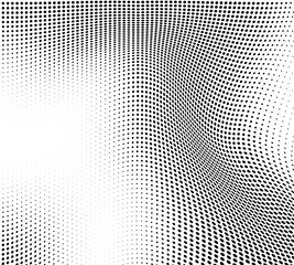 Abstract wave halftone black and white. Monochrome texture for printing on badges, posters, and business cards. Vintage pattern of dots randomly arranged
