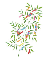 Japanese style vector bamboo leaf and colorful paper decorations