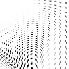 Abstract wave halftone black and white. Monochrome texture for printing on badges, posters, and business cards. Vintage pattern of dots randomly arranged