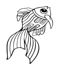 fish graphics book coloring anti stress with outline pattern vector doodle for kids print illustration sketch isolate on white background