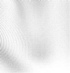 Fototapeta premium Abstract wave halftone black and white. Monochrome texture for printing on badges, posters, and business cards. Vintage pattern of dots randomly arranged