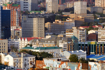 Fototapeta na wymiar View at central part of Vladivostok. Primorsky Krai (Primorye), Far East, Russia.