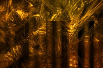 Abstract golden background, different glowing shapes and lines. Good for print or as a pattern for the design of posters, cards, invitations or websites
