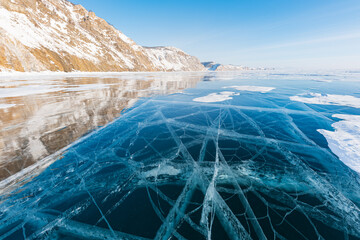 The popular sights of Lake Baikal in Russia, the stunning winter landscape.