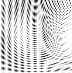 Abstract wave halftone black and white. Monochrome texture for printing on badges, posters, and business cards. Vintage pattern of dots randomly arranged
