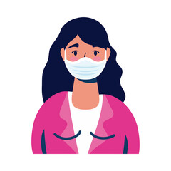 young woman wearing medical mask character