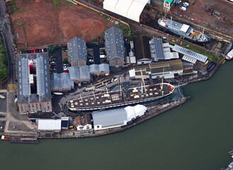Aerial view of  the SS Great Britain docklands, Bristol, England  