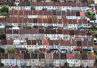 Aerial view of British terraced houses, pattern