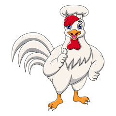 Cartoon chicken chef making the delicious hand sign