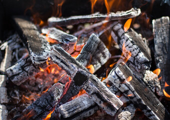 
Bonfire, burning coals in the grill
