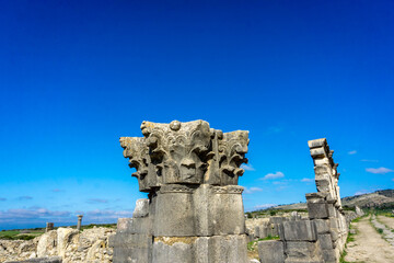 Volubilis - Ancient 3rd Century BC Roman ruins near city of Meknes in Morocco, UNESCO Heritage site.