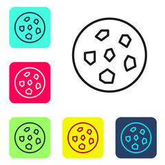 Black line Cookie or biscuit with chocolate icon isolated on white background. Set icons in color square buttons. Vector Illustration.