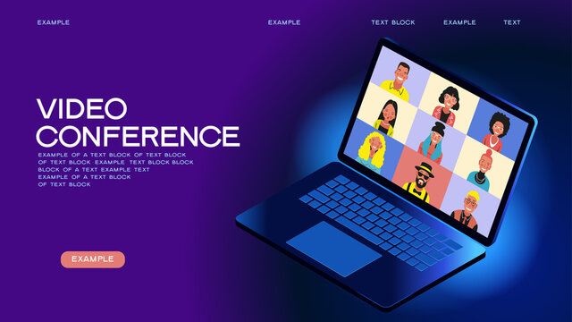 Chat with friends online. Collective virtual meeting and group video conferencing. Remote work concept