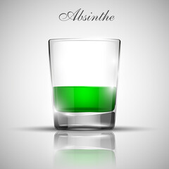Realistic glass bar with a bright drink Absinthe for your advertising banner. illustration