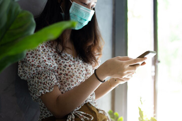 Lifestyle of women at coffee shop after the outbreak of Covid