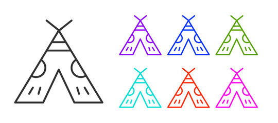 Black line Traditional indian teepee or wigwam icon isolated on white background. Indian tent. Set icons colorful. Vector Illustration. © Kostiantyn