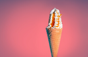 Vanilla ice cream drizzled with fruit syrup