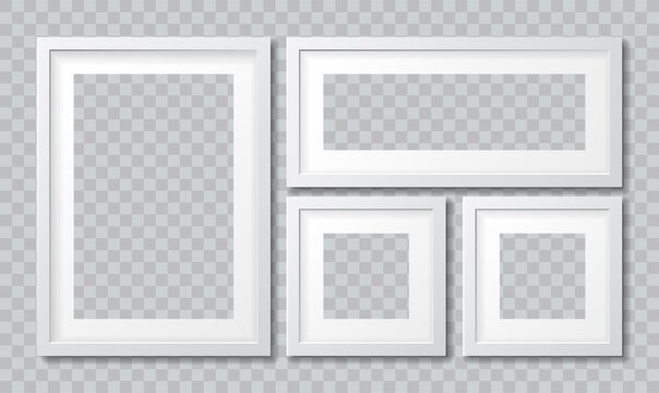 Set of four different photo-realistic white picture frames in rectangular and square shapes for use as vector design elements