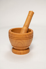 Wooden Mortar With Pestle Also Know as Khalbatta or Khal Dasta on White Background
