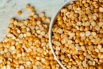 Raw cereals or beans in glass jars close up. Vegan and vegetarian food.