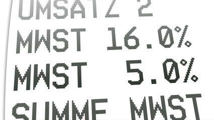 ngb13 NewGraphicBanner ngb - german: Mehrwertsteuer, Kaufbeleg, Kassenbon, Mehrwertsteuersatz von 19 Prozent auf 16 % und von 7 Prozent auf 5 %. - Quittung - financial / invoice - 16to9 - xxl g9733