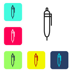 Black line Pen icon isolated on white background. Set icons in color square buttons. Vector Illustration.