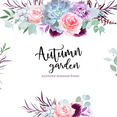 Stylish plum colored and pink flowers vector design card