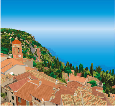 Roquebrune Cap Martin near Monaco in South of France - Mountainous Mediterranean Village Overlooking Sea