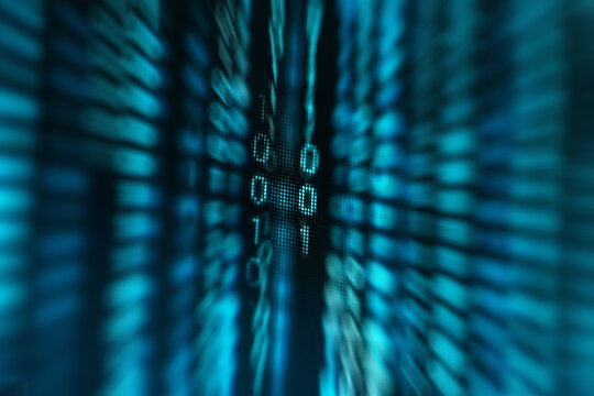 Digital binary data on computer screen. Close-up with small depth of field.