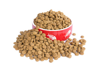 Pet food. Cat food close-up on a white background.