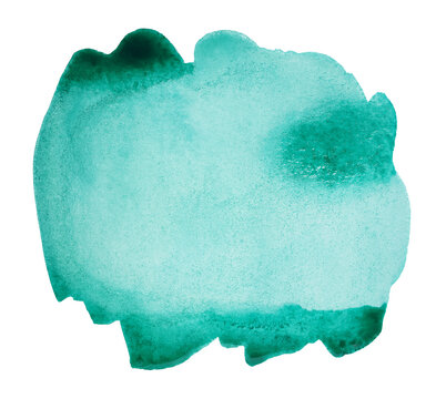 Green watercolor stain on white background. © Alex