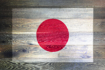 Japan flag on rustic old wood surface background