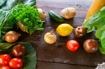 vegetables on a wooden table