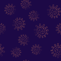 Seamless pattern virus simple vector doodle dark violet background