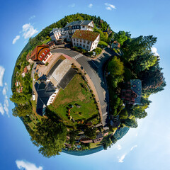 AVillage Hohwald in Alsace little planet panoramic view from drone