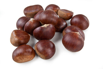 Bunch of Chestnuts – Isolated on White Background